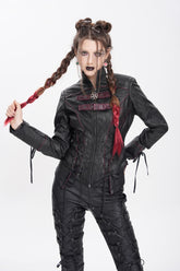 Black Pentacle Lace-Up Buckle Women's Punk Jacket